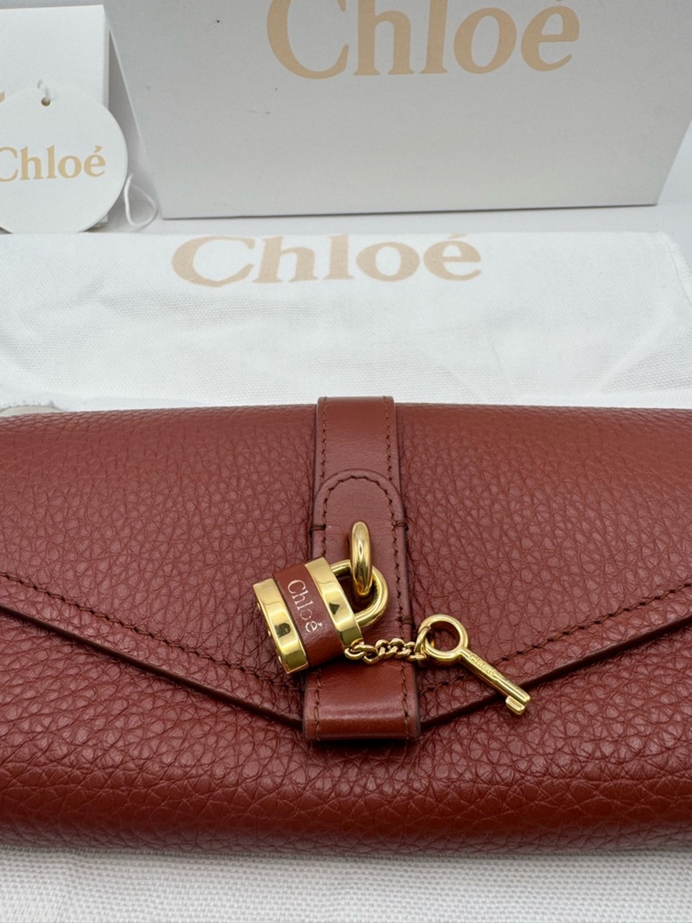 Chloe Aby Lock Long Wallet Sepia Brown GHW Box Tags Dustbag Calfskin - Picture 2 of 10